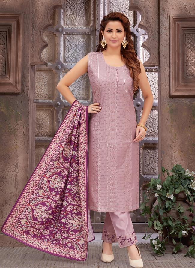 Light Purple Chanderi Silk Festival Wear Resham Work Readymade Salwar Suit